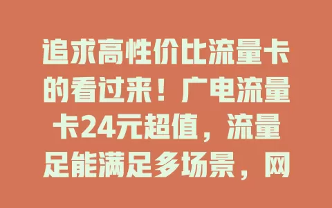 追求高性价比流量卡的看过来！广电流量卡24元超值，流量足能满足多场景，网络稳，费用低，想控费又不限流的选它准没错