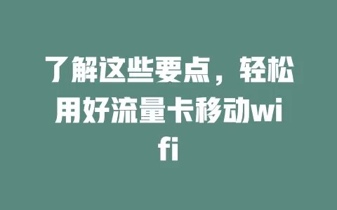 了解这些要点，轻松用好流量卡移动wifi