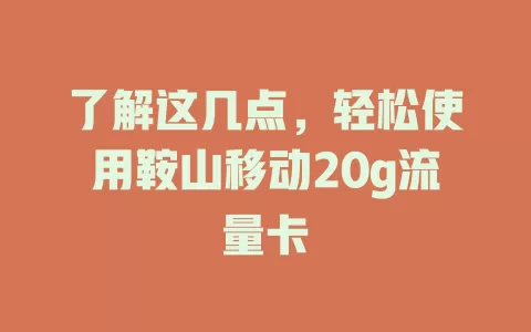 了解这几点，轻松使用鞍山移动20g流量卡