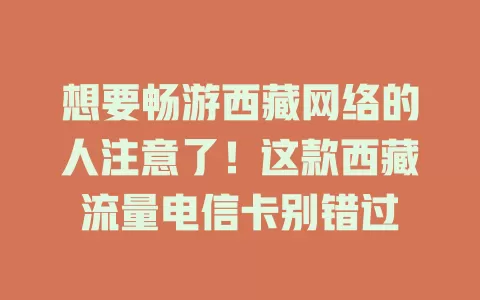 想要畅游西藏网络的人注意了！这款西藏流量电信卡别错过