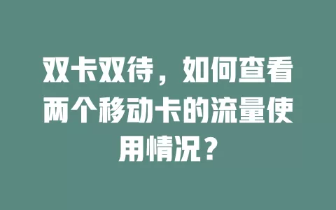双卡双待，如何查看两个移动卡的流量使用情况？