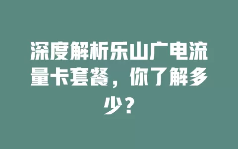 深度解析乐山广电流量卡套餐，你了解多少？