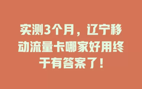 实测3个月，辽宁移动流量卡哪家好用终于有答案了！
