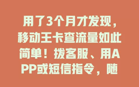 用了3个月才发现，移动王卡查流量如此简单！拨客服、用APP或短信指令，随时掌握流量动态