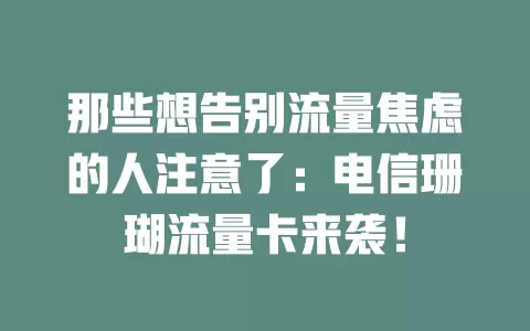 那些想告别流量焦虑的人注意了：电信珊瑚流量卡来袭！