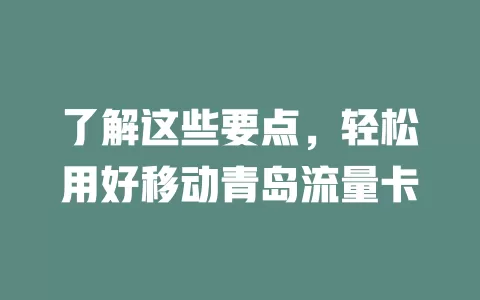 了解这些要点，轻松用好移动青岛流量卡