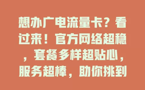 想办广电流量卡？看过来！官方网络超稳，套餐多样超贴心，服务超棒，助你挑到适合的那一款