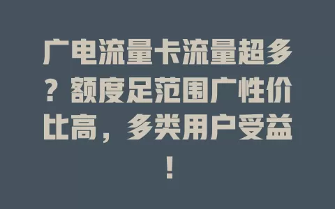 广电流量卡流量超多？额度足范围广性价比高，多类用户受益！