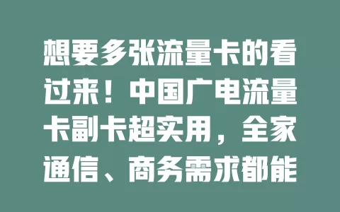 想要多张流量卡的看过来！中国广电流量卡副卡超实用，全家通信、商务需求都能满足，费用低信号稳，沟通上网超畅快