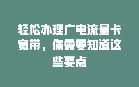 轻松办理广电流量卡宽带，你需要知道这些要点