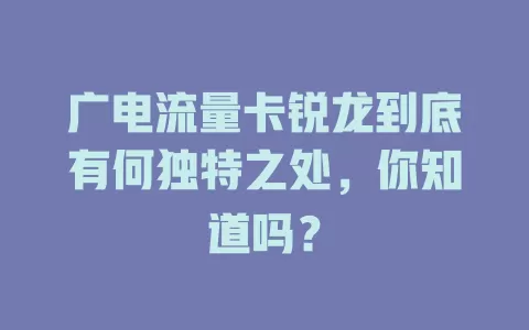 广电流量卡锐龙到底有何独特之处，你知道吗？