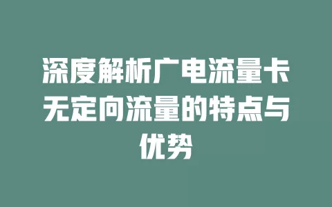 深度解析广电流量卡无定向流量的特点与优势