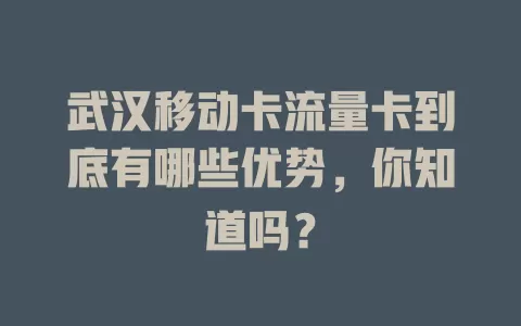 武汉移动卡流量卡到底有哪些优势，你知道吗？