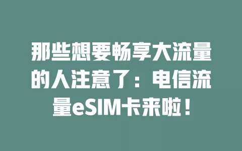 那些想要畅享大流量的人注意了：电信流量eSIM卡来啦！