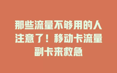 那些流量不够用的人注意了！移动卡流量副卡来救急