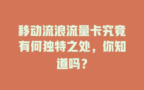 移动流浪流量卡究竟有何独特之处，你知道吗？