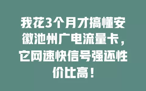 我花3个月才搞懂安徽池州广电流量卡，它网速快信号强还性价比高！