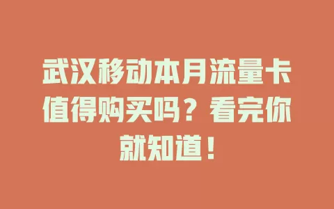武汉移动本月流量卡值得购买吗？看完你就知道！