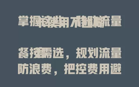 掌握这些，移动流量卡使用不迷糊

套餐按需选，规划流量防浪费，把控费用避高额，适配设备保顺畅，客服解难全程有数