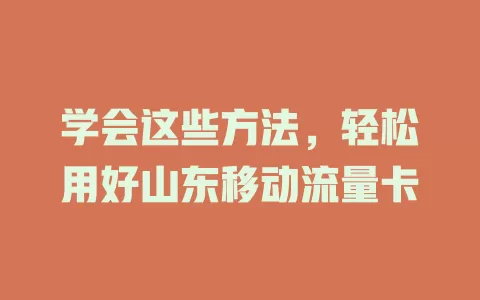 学会这些方法，轻松用好山东移动流量卡