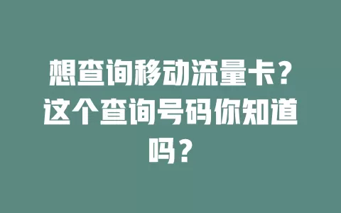想查询移动流量卡？这个查询号码你知道吗？