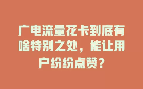 广电流量花卡到底有啥特别之处，能让用户纷纷点赞？
