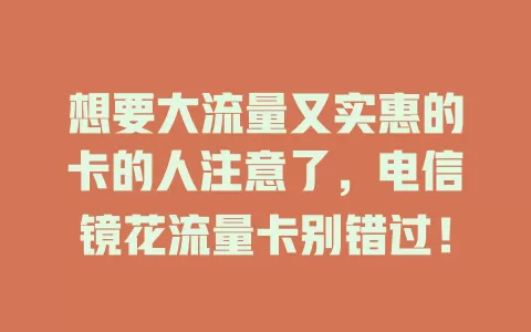 想要大流量又实惠的卡的人注意了，电信镜花流量卡别错过！