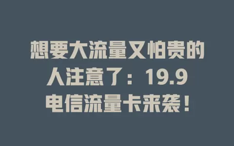 想要大流量又怕贵的人注意了：19.9电信流量卡来袭！
