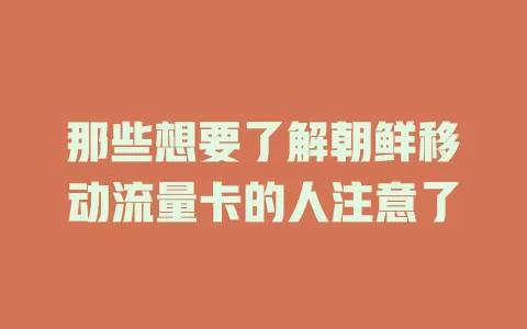 那些想要了解朝鲜移动流量卡的人注意了