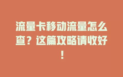 流量卡移动流量怎么查？这篇攻略请收好！