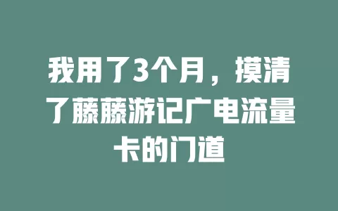 我用了3个月，摸清了藤藤游记广电流量卡的门道