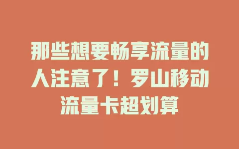 那些想要畅享流量的人注意了！罗山移动流量卡超划算