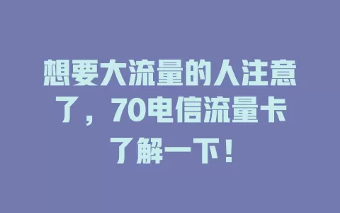 想要大流量的人注意了，70电信流量卡了解一下！
