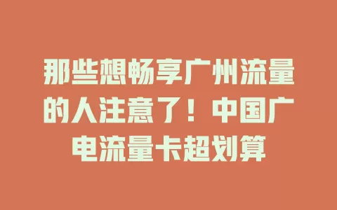 那些想畅享广州流量的人注意了！中国广电流量卡超划算