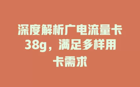 深度解析广电流量卡38g，满足多样用卡需求