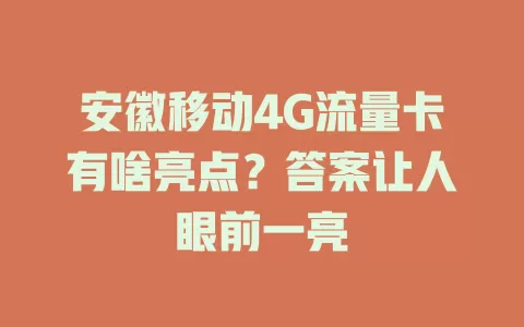 安徽移动4G流量卡有啥亮点？答案让人眼前一亮