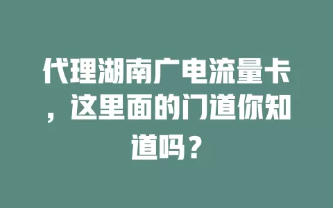代理湖南广电流量卡，这里面的门道你知道吗？