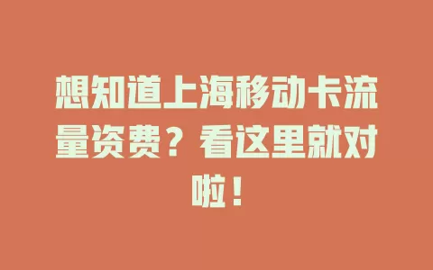 想知道上海移动卡流量资费？看这里就对啦！