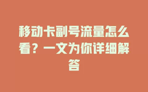 移动卡副号流量怎么看？一文为你详细解答