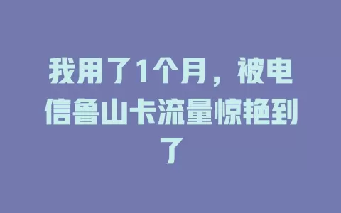 我用了1个月，被电信鲁山卡流量惊艳到了
