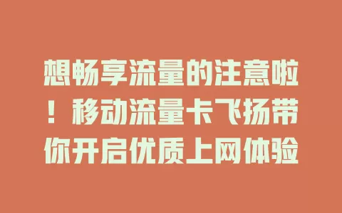 想畅享流量的注意啦！移动流量卡飞扬带你开启优质上网体验