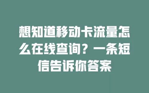 想知道移动卡流量怎么在线查询？一条短信告诉你答案