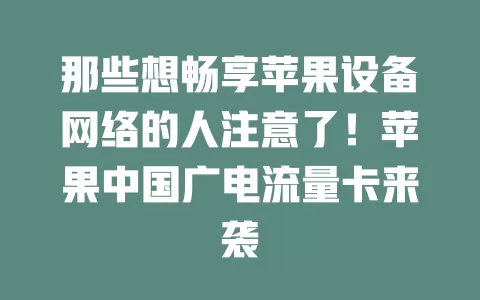 那些想畅享苹果设备网络的人注意了！苹果中国广电流量卡来袭