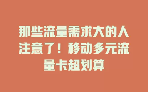 那些流量需求大的人注意了！移动多元流量卡超划算