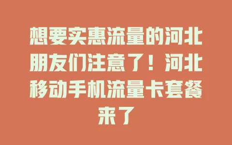 想要实惠流量的河北朋友们注意了！河北移动手机流量卡套餐来了