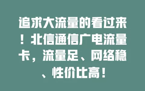 追求大流量的看过来！北信通信广电流量卡，流量足、网络稳、性价比高！
