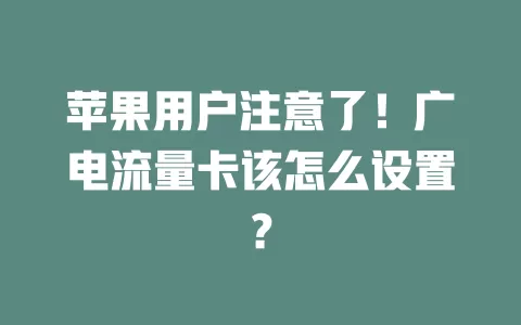 苹果用户注意了！广电流量卡该怎么设置？