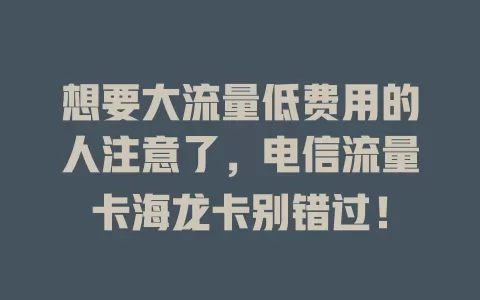 想要大流量低费用的人注意了，电信流量卡海龙卡别错过！