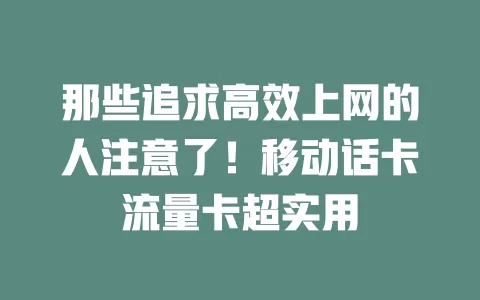那些追求高效上网的人注意了！移动话卡流量卡超实用