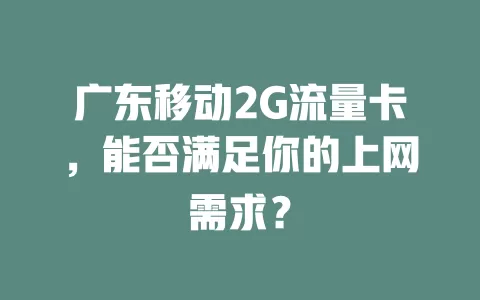 广东移动2G流量卡，能否满足你的上网需求？